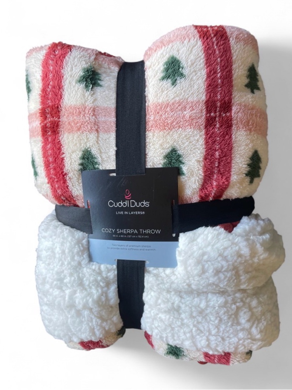 Cuddl Duds Holiday Sherpa Throw - Cream, Red & Green 50x60 NWT